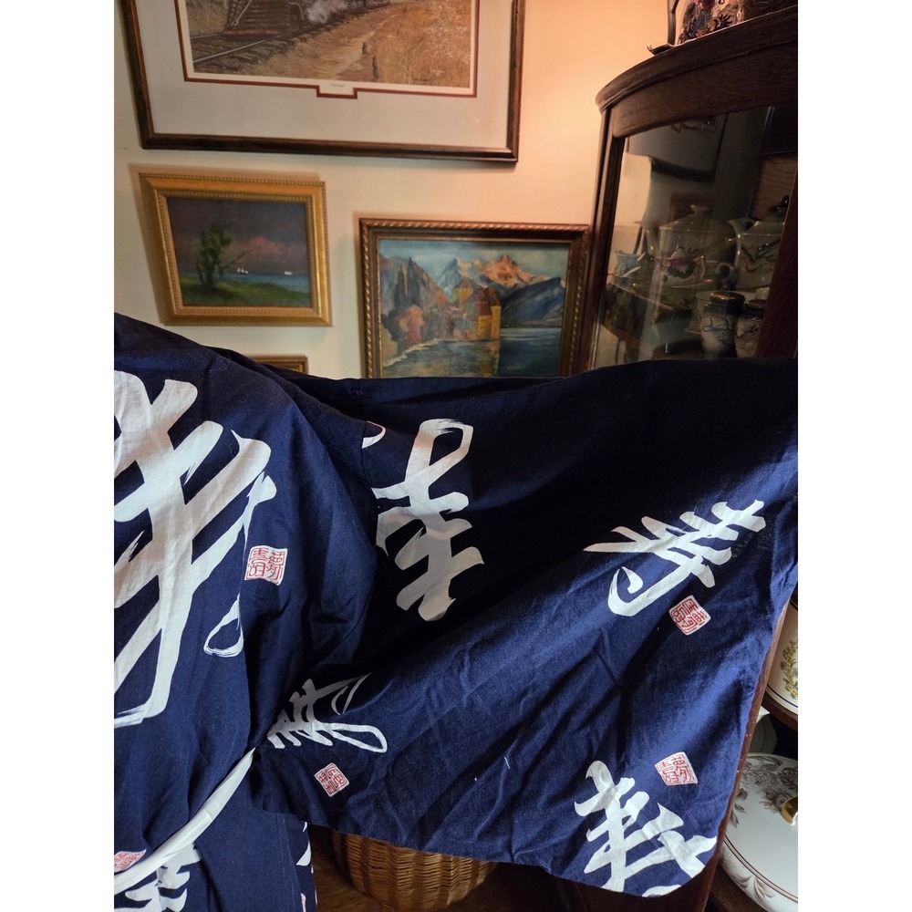 Tokyo Blue Bathrobe Lightweight 100% Cotton Kimono Spa Sleepware Pool Cover-up - Picture 7 of 8